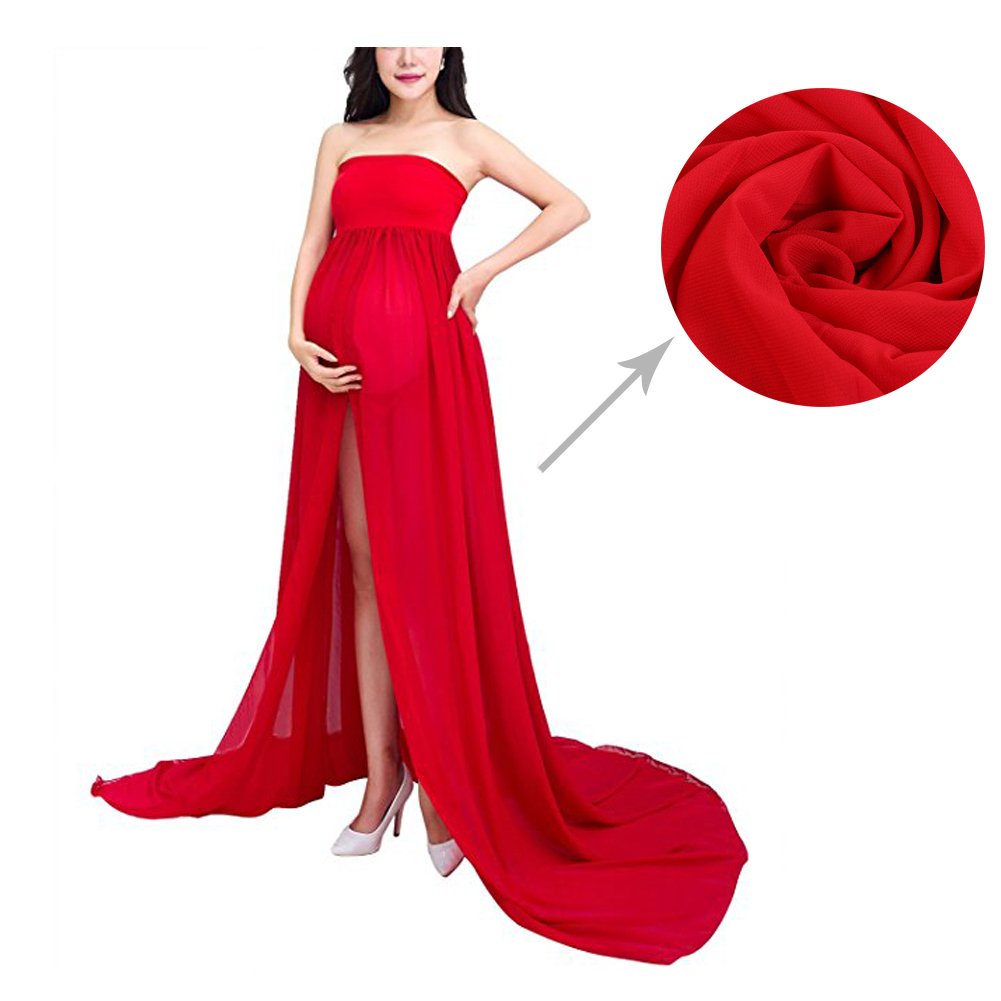 xuanranUK Abiti di Gravidanza Vestiti in Chiffon da protagonisti delle Donne di Pregnants di Fotografia Fuori dai Vestiti dalle Spalle, Gonne fotografiche di maternità (Rosso)