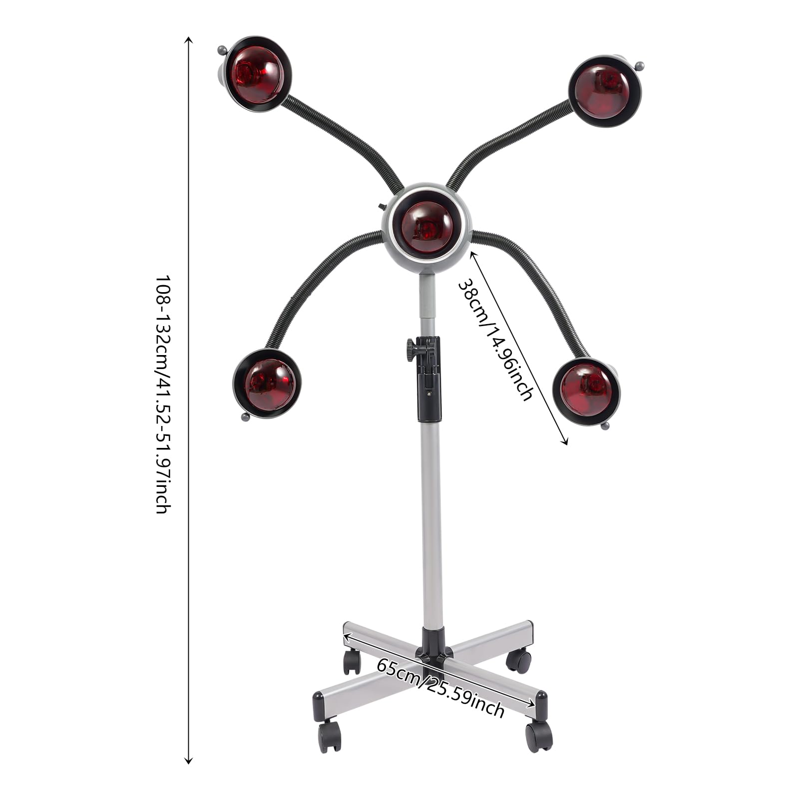 Lampada riscaldante a infrarossi a 5 teste da parrucchiere, con paralume protettivo, lampada a infrarossi, 40 – 80 °C, luce a infrarossi, 108 – 132 cm, altezza regolabile, colore bianco