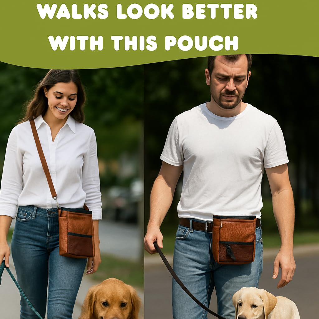 Large Dog Treat Pouch PU Leather with Clicker, Magnetic Clasp, Fits All Phones, 4 Cups, Hands-Free Pouches for Dog Training Treat Pouch, Built in Poop Bag Holder - image 5
