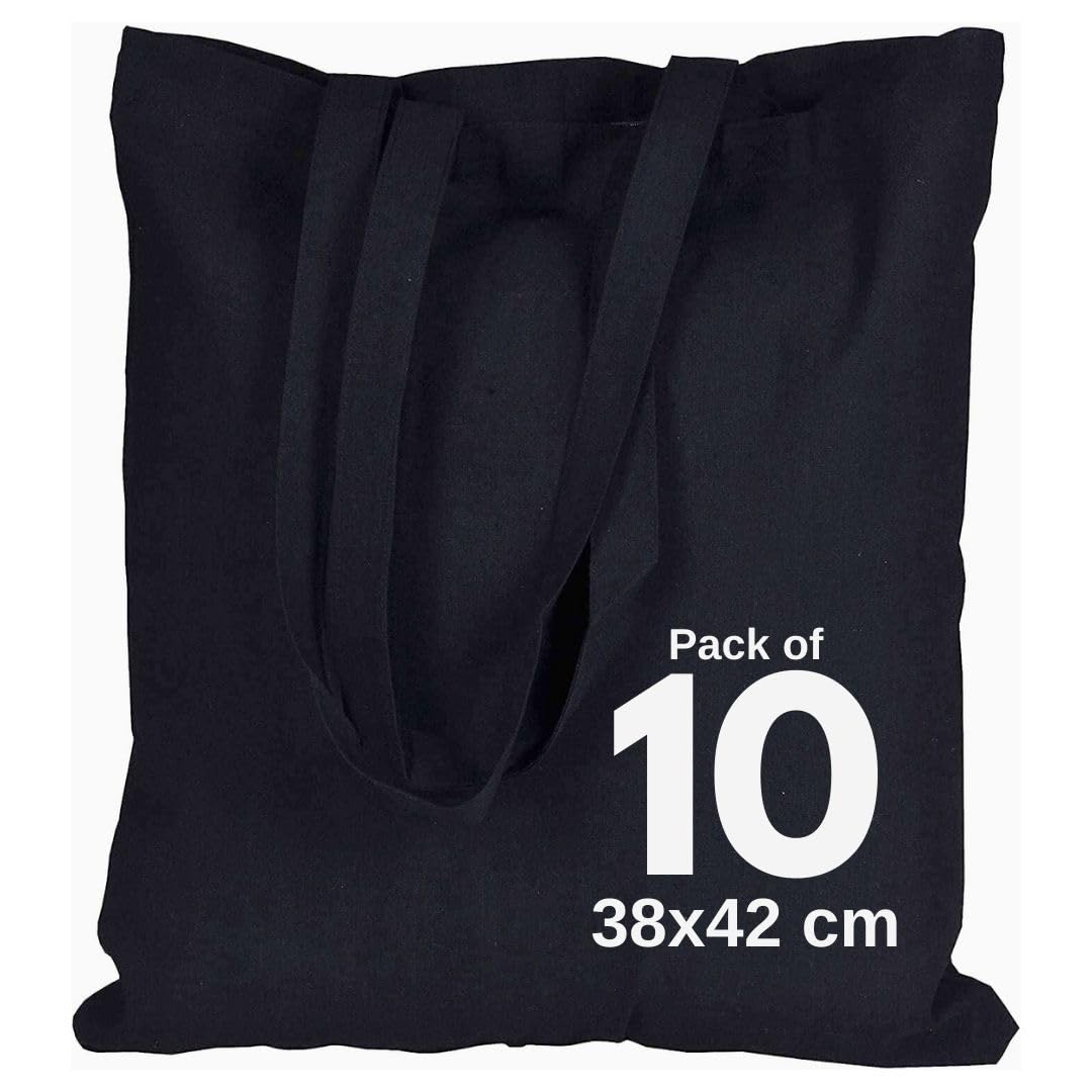 DRAPES & DECOR Cotton Canvas Black Tote Bags to Decorate -100% Natural Cotton Premium Fabric Blank Reusable Large Canvas bag -38 X 42 cm+65cm long Handles