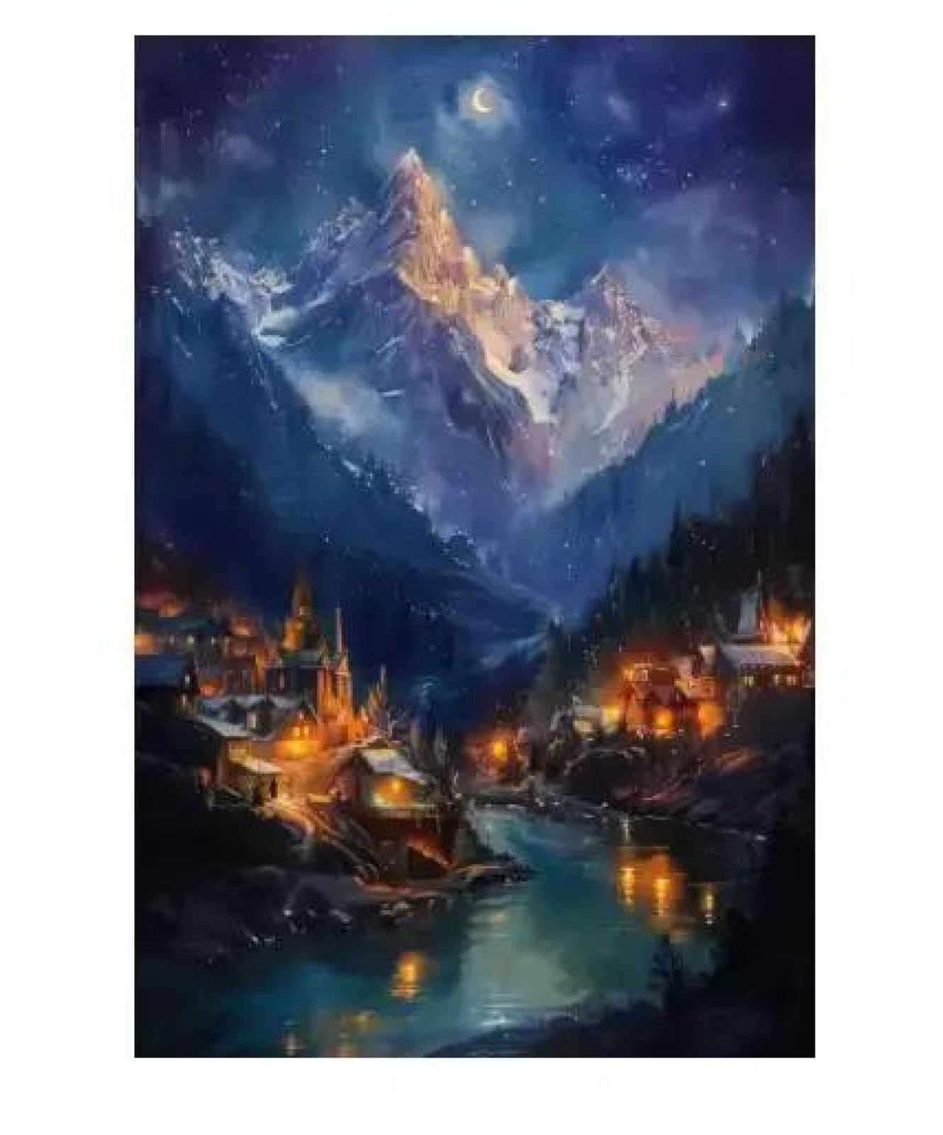 Yocheng Fantasy Artwork Room Decor Celestial Night Court Starry Village Skyline Printable Poster Night Moon Star Wall Art Poster 40x50cm No Frame