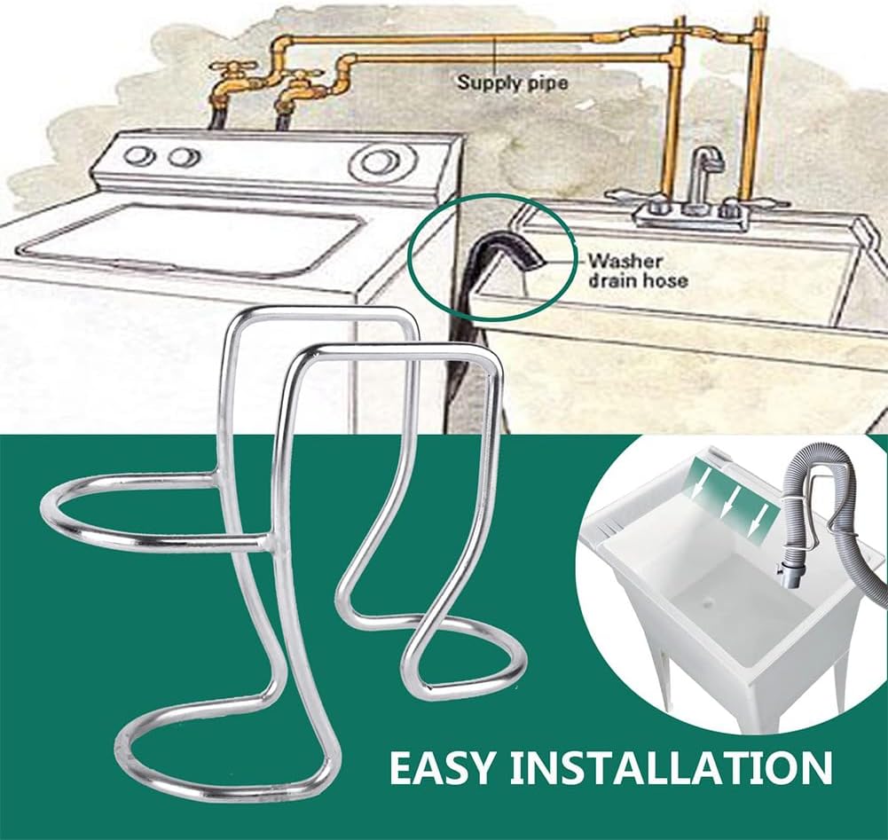 Washing Machine Drain Hose Holder, 304 Stainless Steel Hose Guide Clip, Universal Utility Sink Hose Clamp, Keeps Hose End Stayed in Drainage Area, Fits All Drain Hose