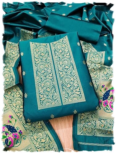 Image of Pandadi Women's Banarasi Paithani Woven Design Dress Material