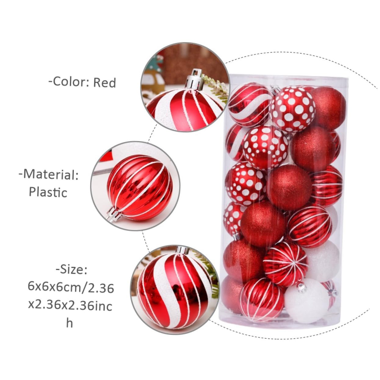 ABOOFAN 60 Pz Ciondolo Palla Di Natale Decorazioni Natalizie Da Appendere Addobbi Per L'albero Di Natale Decorazione Natalizia Decorazioni Per La Casa Di Natale Rosse Plastica Rosso
