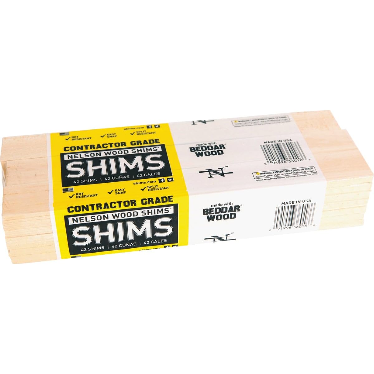 Nelson Wood Shims CSH12/42/12/48 B Wood Snapping Shim, 3/8 x 1-3/8 x 12-in, 42-Pk. - Quantity 1212
