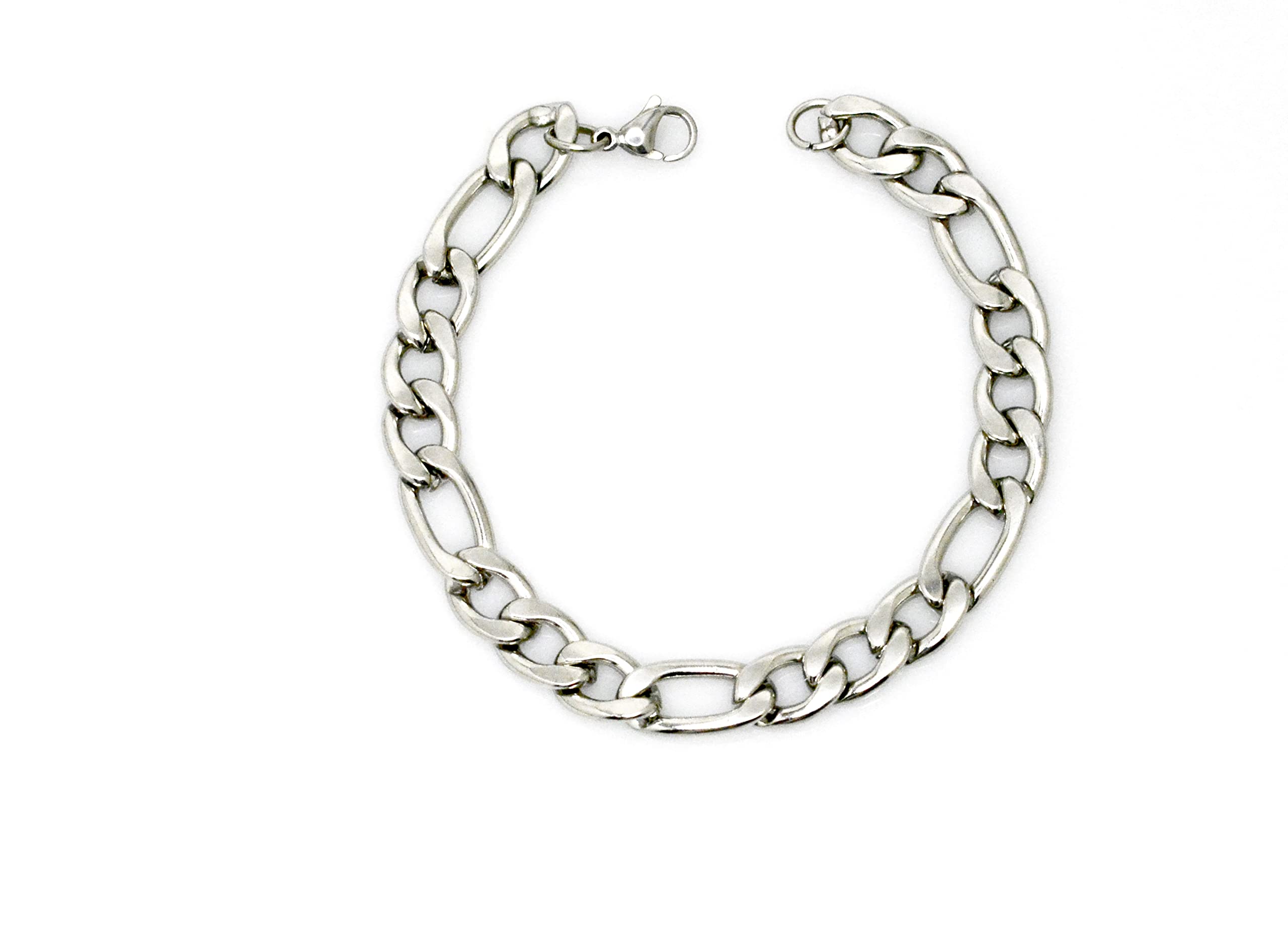 JEWELOPIA Alloy Cuban Figaro Chain Bracelet Silver Plated Stainless Steel Bracelet for Men (light-weight) (B09N2JKZTT) Amazon Price History, Amazon Price Tracker