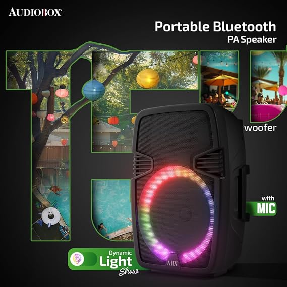 Audiobox Bluetooth Party Speaker with Wired Microphone, 15 Woofer