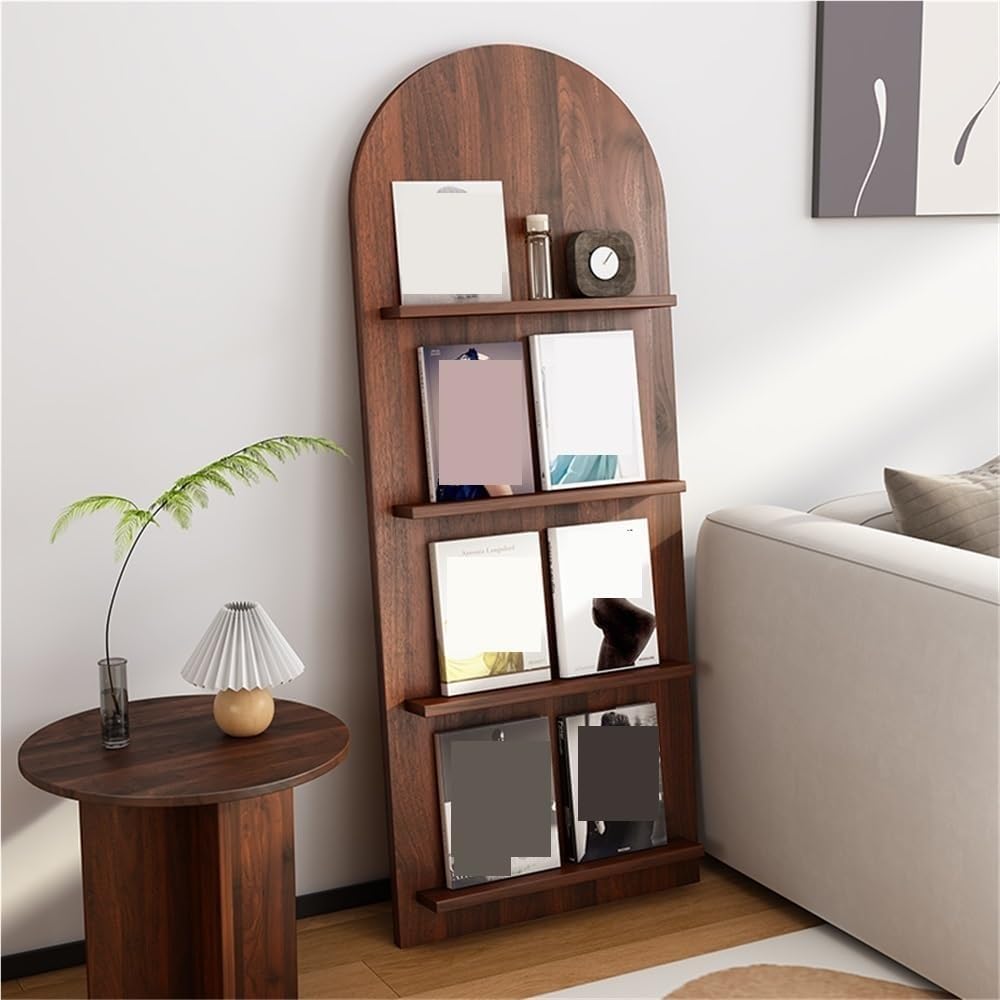 Retro Wooden Bookshelf - Multifunctional Magazine Rack & Display Stand for Living Room & Study, Stylish Storage Solution (Brown, Large)