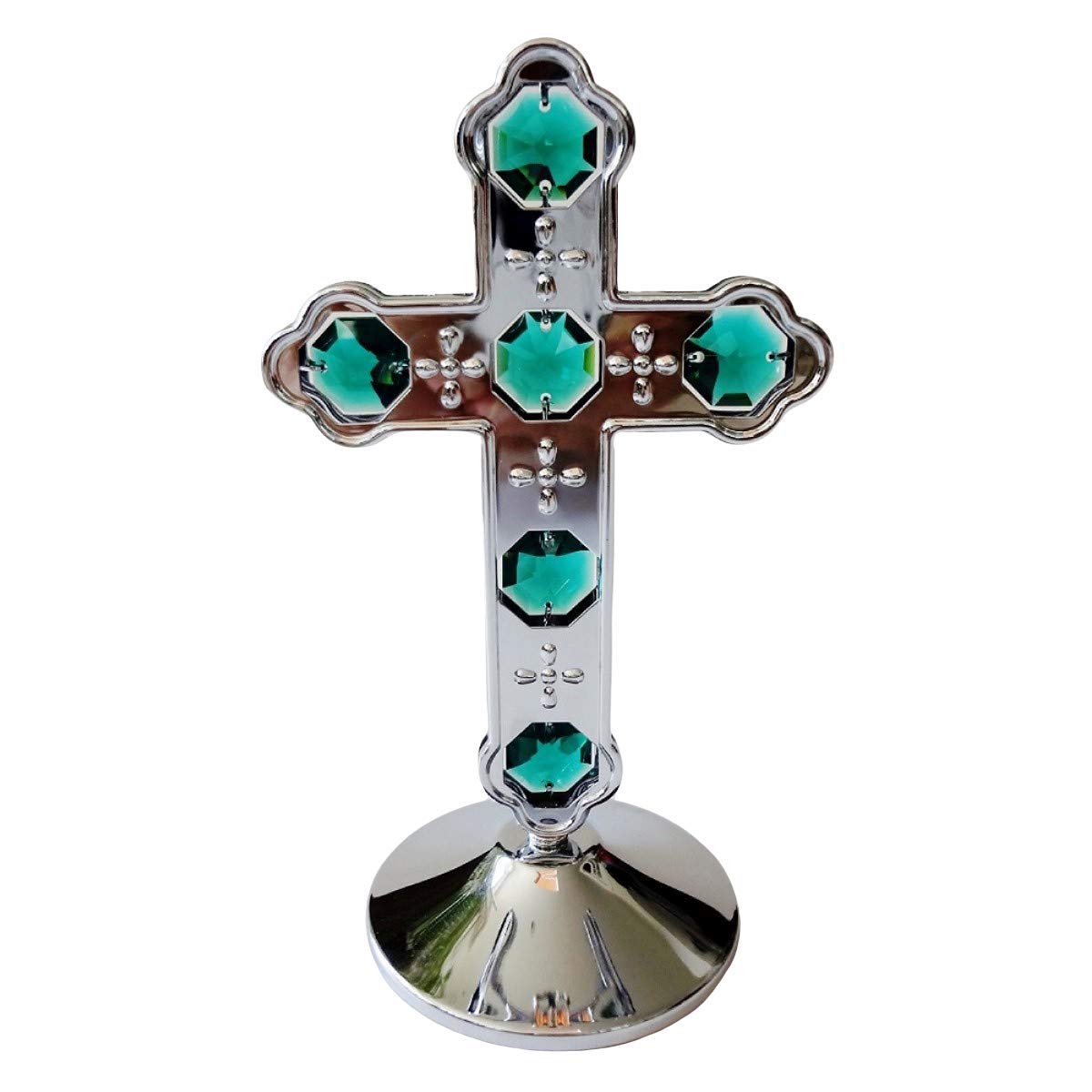 Crystocraft Green Cross Crystal Ornament With Swarovski Elements Gift Boxed Crystals Silver Chrome Plated Perfect Keepsake Collectors Gift Religious Figurine