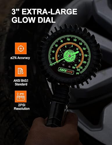 Miniatura 2 de Inflador digital de neumáticos con manómetro, portabrocas de aire de latón de 250 PSI y accesorios de compresor, medidor de presión de neumáticos de