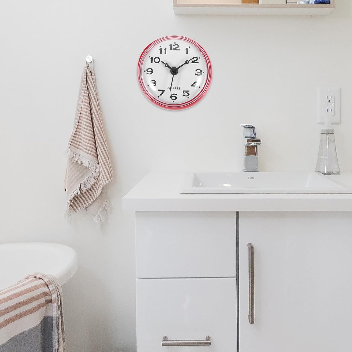 Shower Clock with Suction Cup Mount Stylish Red Bathroom Wall Clock Fog-Resistant Electronic Display and Install for Home Office Hotel Use