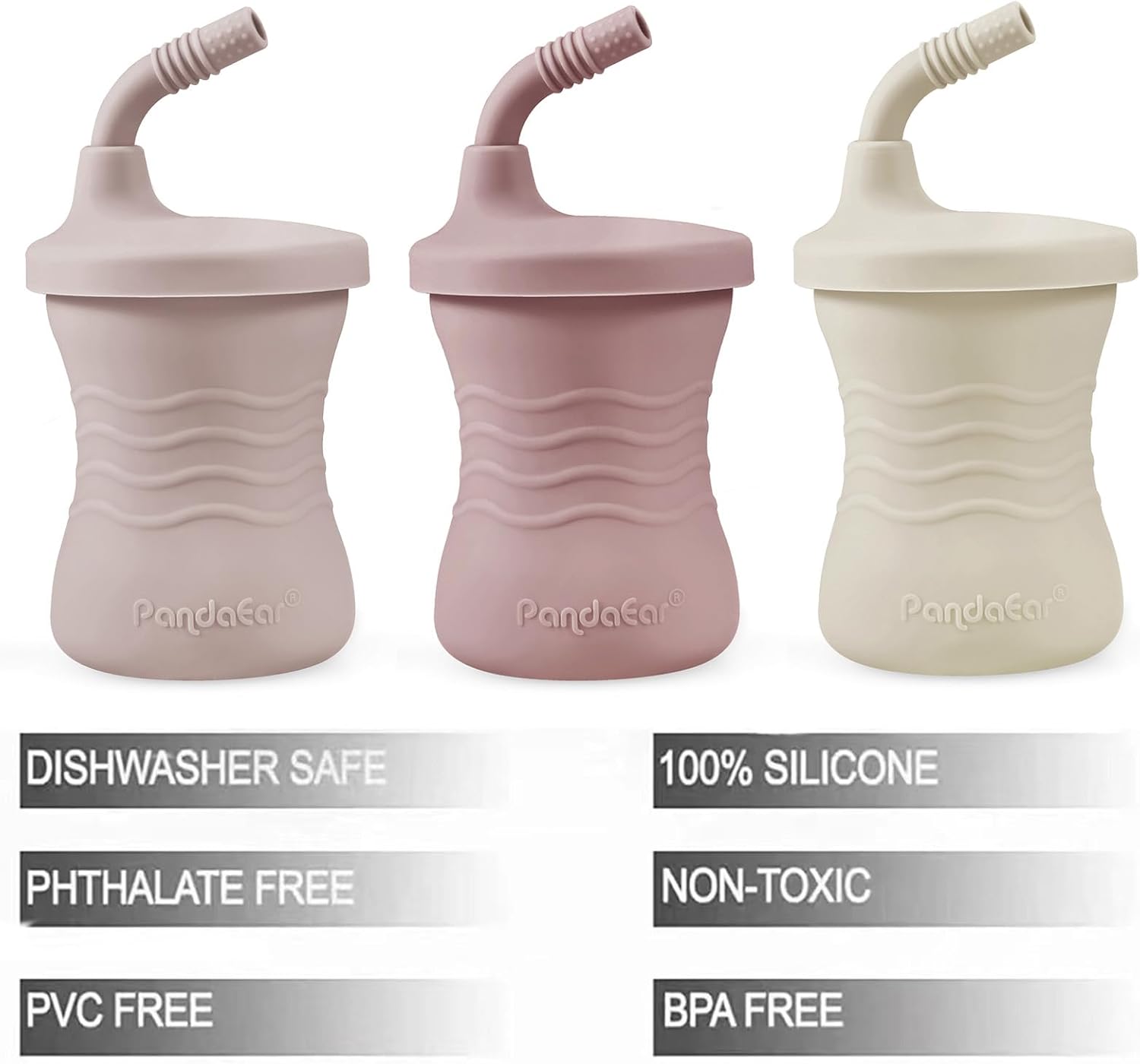 PandaEar 3 Pack Silicone Baby Training Cup, Straw Cups,Shatterproof Toddler Sippy Cups Drinking Sippy Cups for Baby and Toddler 6 Months+ 5 Oz (Pink/Light Pink/Linen) - Image 4