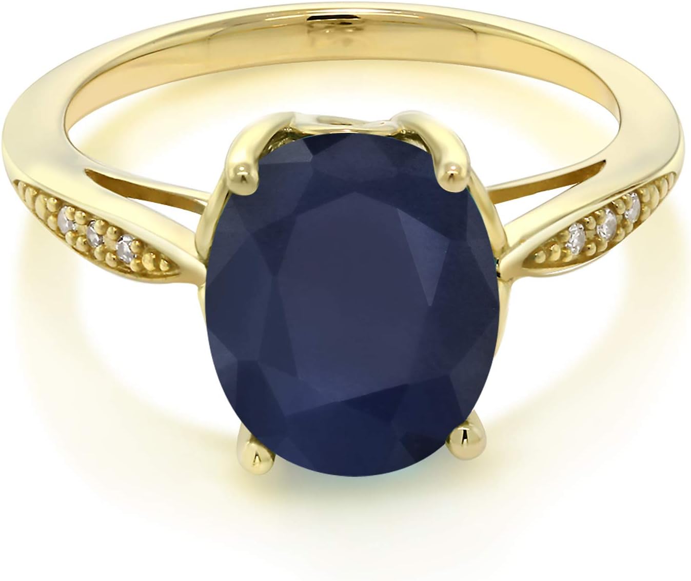 Gem Stone King 2-3 Cttw Oval Gemstone Birthstone and White Diamond Engagement Ring For Women | 14K Yellow Gold | Oval 10X8MM | Wedding Promise Ring | Size 5-9 | Blue Sapphire | Size 9