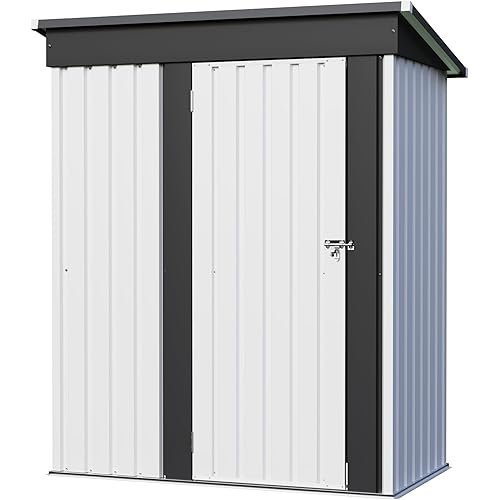 JUMMICO Metal Outdoor Storage Shed 5 x 3 FT Metal Shed with Lockable Door,Waterproof Garden Tool Shed Storage House for Backyard Patio Lawn,White