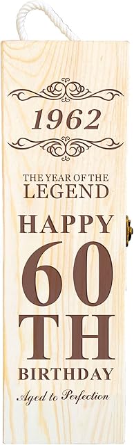 EDSG Personalised Wine Box Wooden Wine Box Birthday Wine Gift Box Champagne Box Christmas Vintage Wine Bottle Box for Mother Dad Wife Husband Friend Party Decorations(60th)