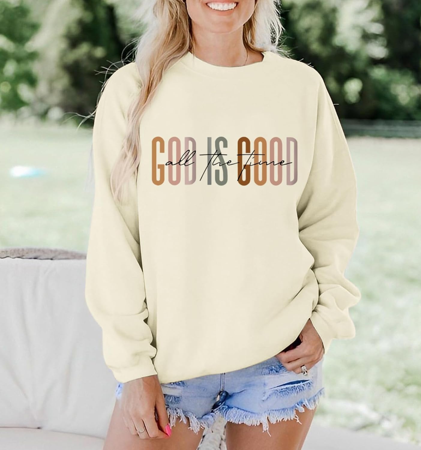 KIEKIECOO God is Good Sweatshirts for Women Christian Faith Sweatshirt Bible Verse Religious Long Sleeve Shirts Pullover - Image 3