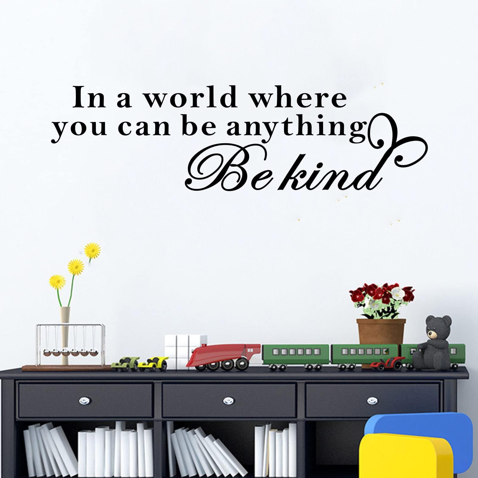 Wall Sticker for Kids, Classroom Wall Decals, Quotes Inspirational Boys Girls Baby Living Room Office Gym Motivational Home Vinyl Art Wall Decor, in a World Where You Can Be Anything Be Kind 45"X12.6"