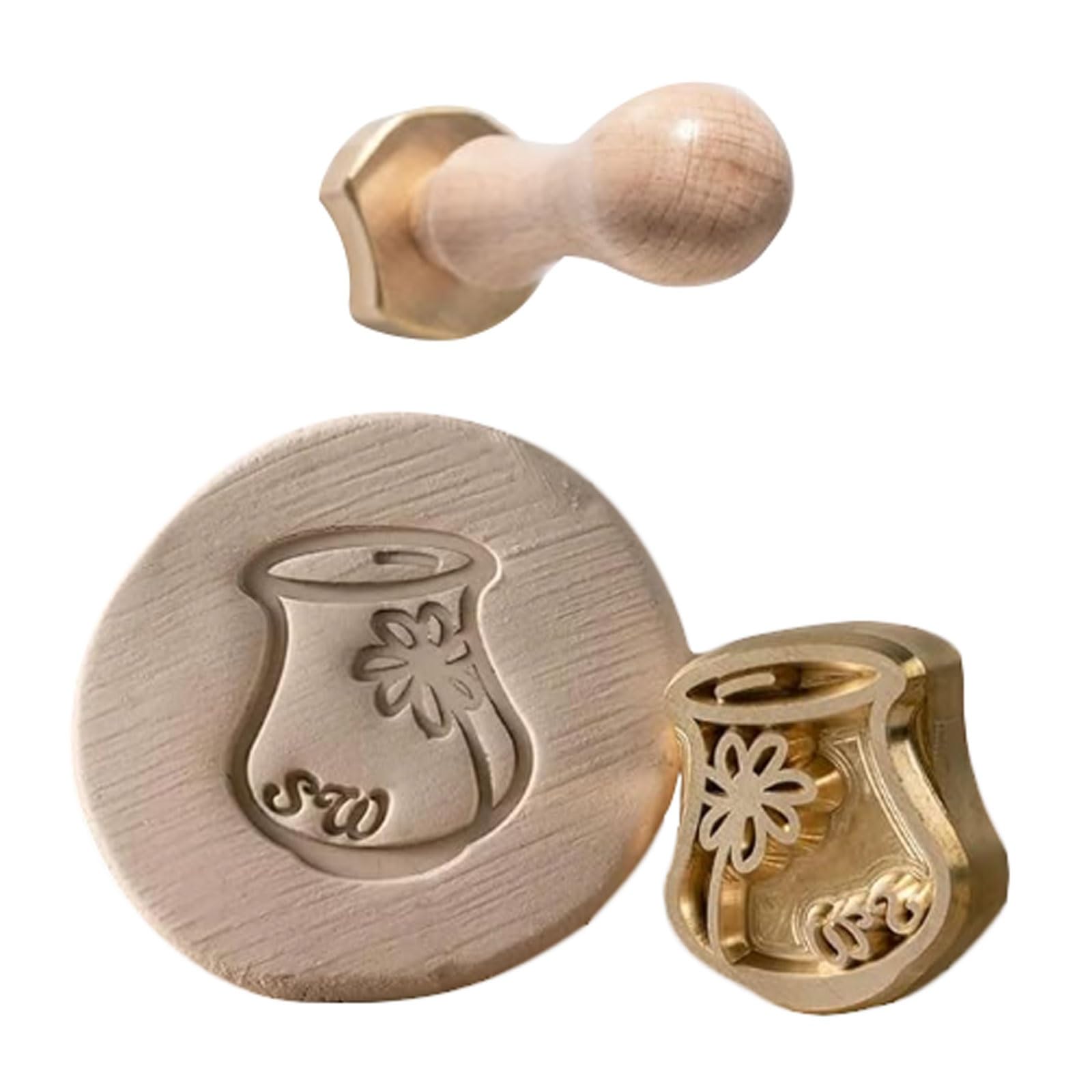 Timbro in ceramica con logo personalizzato, timbro in ottone con firma personalizzata e manico in legno, strumento for marchiare argilla e ceramica(1.5 Inches)