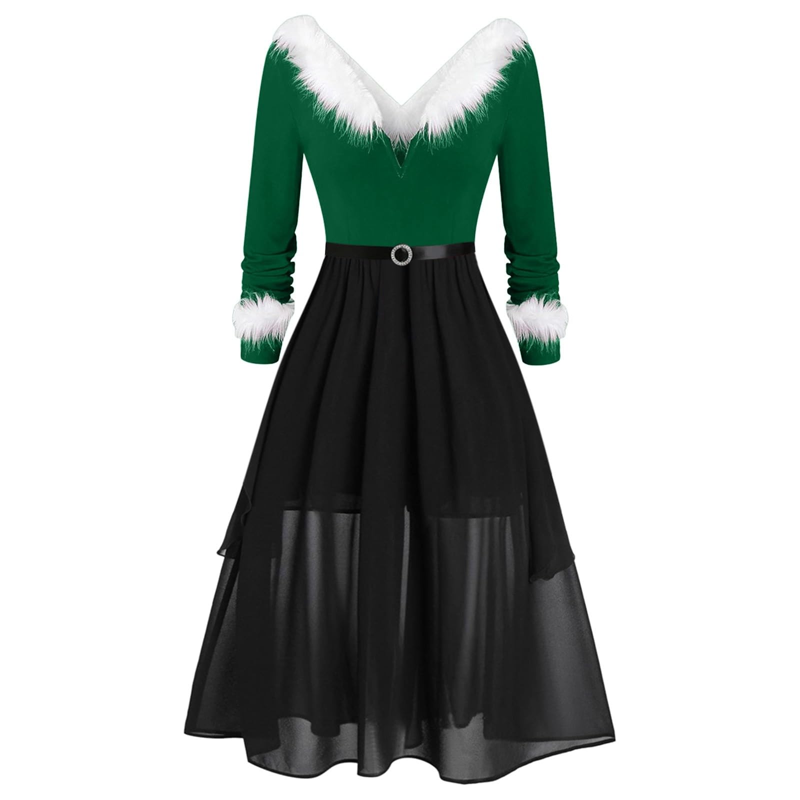 Babbo Natale Vestito, Abito da Donna di Natale Invernale Velluto Scollo a V Velluto Abito da Sera Manica Lunga Taglie Forti Swing Mini Abiti Costume Natale Donna Vestito Capodanno Donna