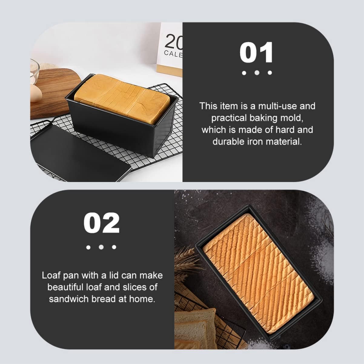 OUNONA Airtight Bread Boxes for Kitchen Counter Non-stick Loaf Pans Baking Supplies Toast Mold Quality Baking Tools