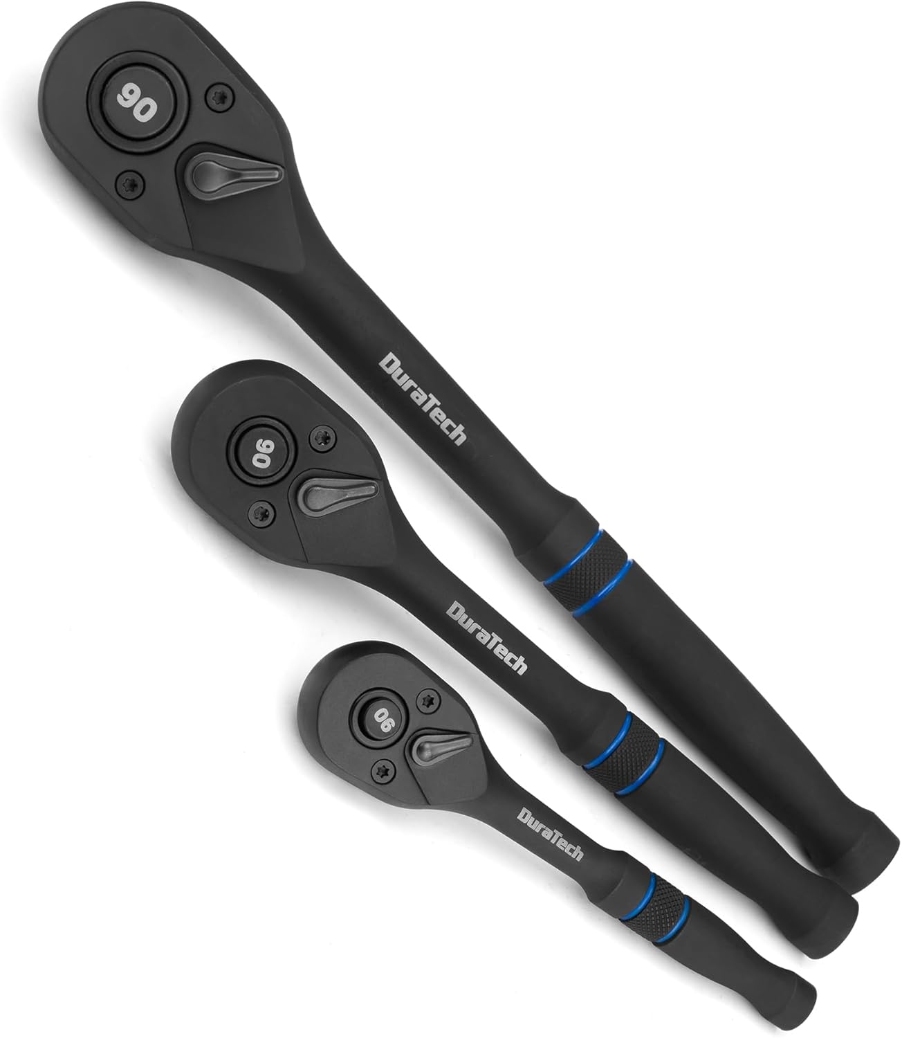 DURATECH 3-Piece Drive Ratchet, 1/4", 3/8", 1/2" 90-Tooth Quick-Release Ratchet Wrench, Reversible, Cr-V Made, 4° Swing, Manganese Phosphate Black Finish, Gifts for Men Gifts for Women