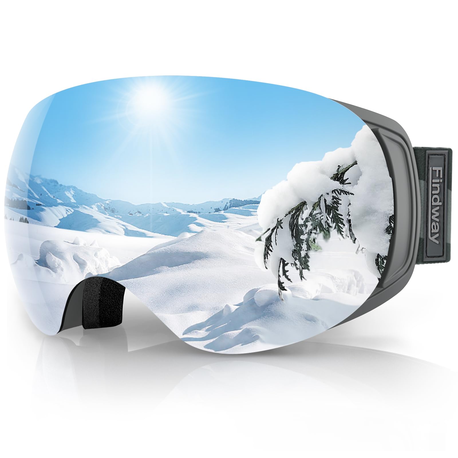 Findway Maschera Sci, Occhiali da Sci Magnetica Donna Uomo, Maschera per Snowboard e Sci per Occhiali da Vista OTG,Anti-UV Protezione UV400 Anti-Nebbia