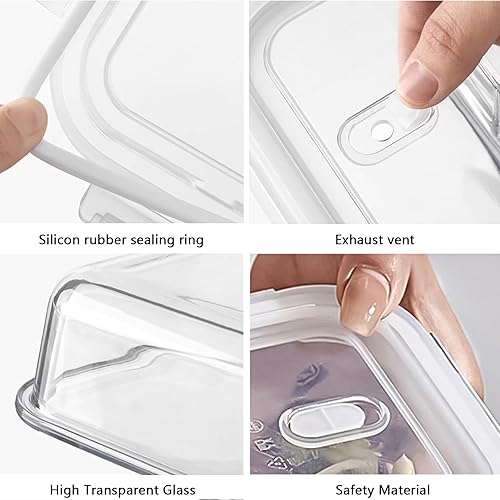 Miniatura 5 de Contenedores de vidrio para almacenamiento de alimentos, paquete de 2 unidades, con tapas herméticas a presión, rectangulares sin BPA para
