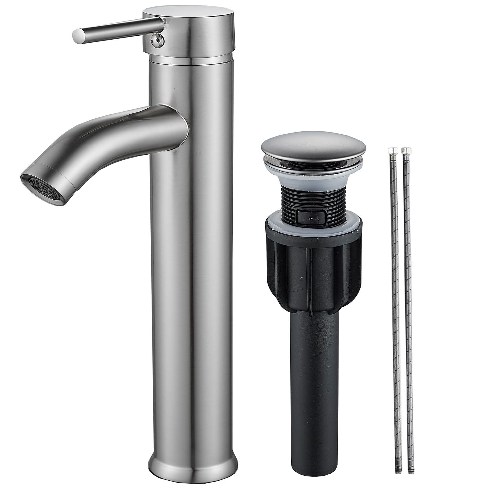 NICTIE Brushed Nickel Bathroom Faucet Vessel Single Hole Bathroom Sink Faucet Tall Single Handle Bathroom Faucet with Pop-up Drain ?Tall, Brushed Nickel)