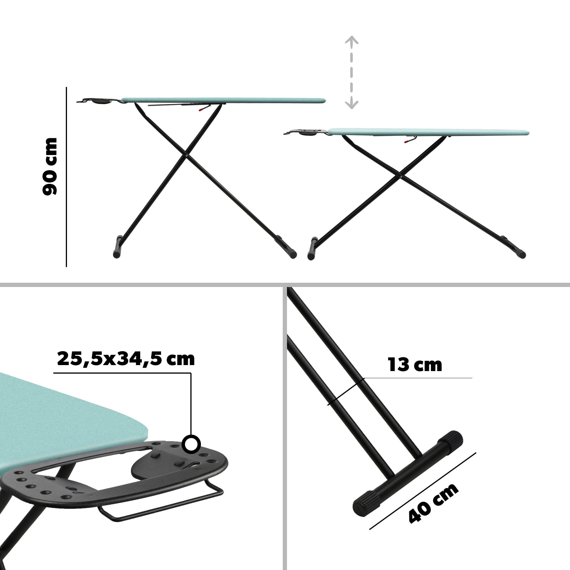 KADAX Tabla de Planchar, 120 x 38 cm, Plegable, Regulable en Altura, Con Base de Espuma de 8 mm y Pies Antideslizantes, Para Planchado Al Vapor