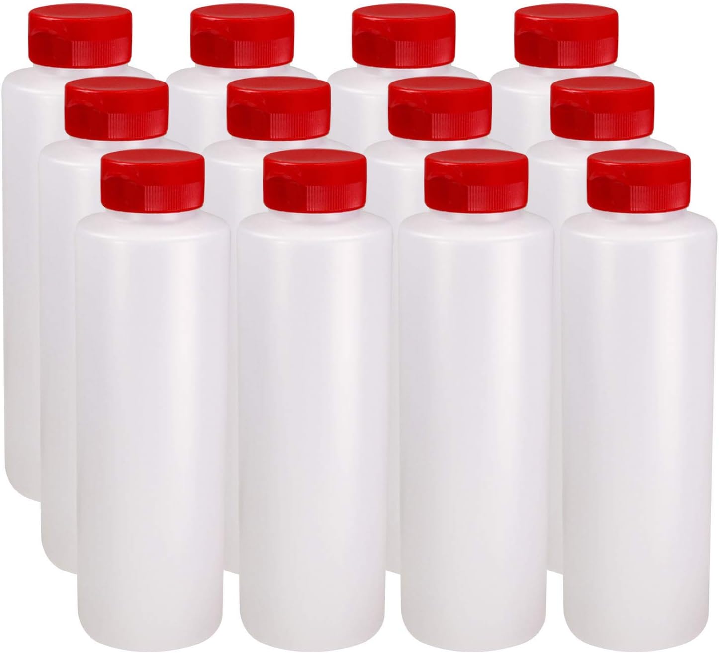 Pinnacle MercantileCondiment Squeeze Bottles with Flip Top Hinged Red Cap 16 oz Set of 12 (Perfect for Condiments, Sauces, Dressings, BBQ, Ketchup) Made USA