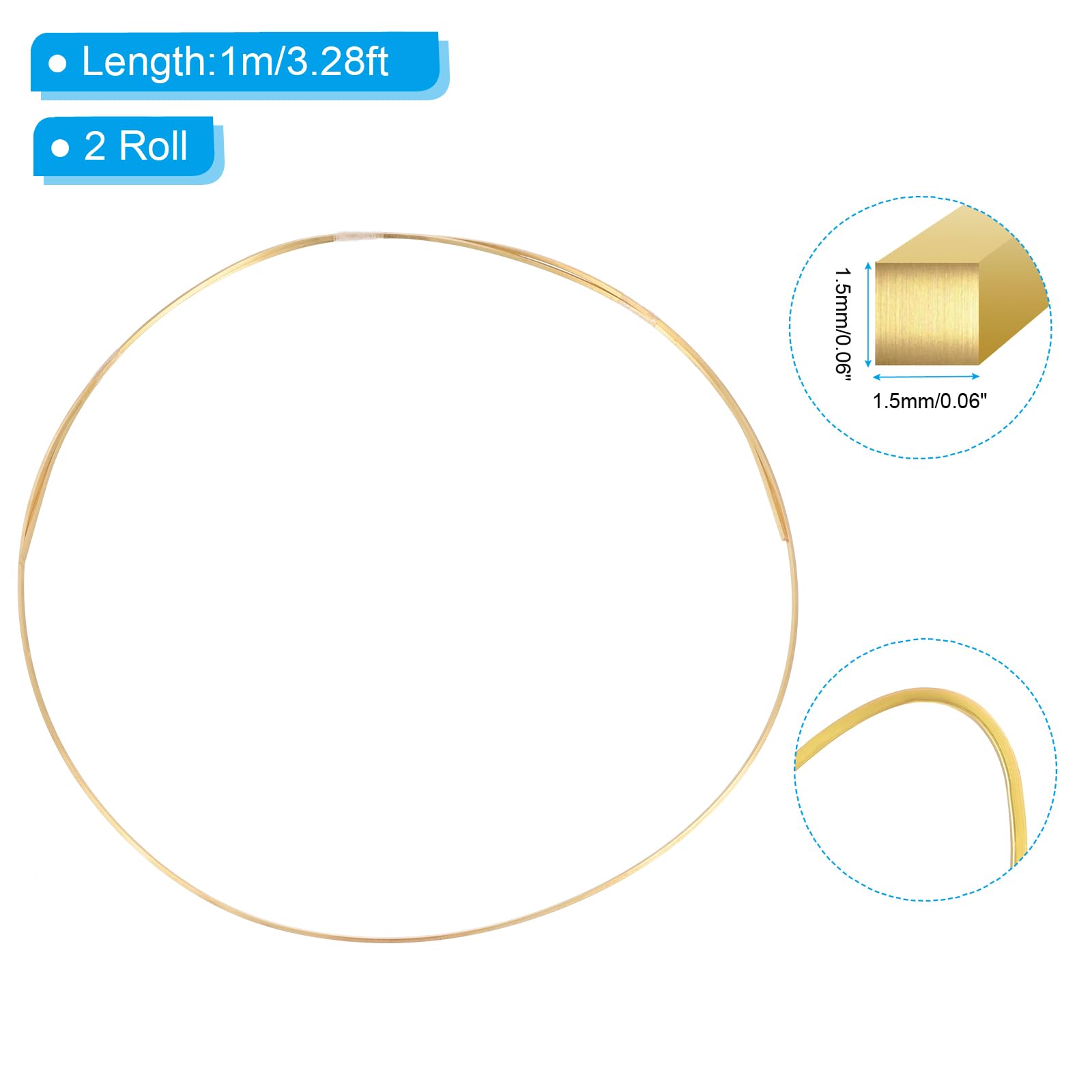 PATIKIL Half Hard Brass Wire, 2 Pcs 14Gauge/1.5mm 1m/3.28ft Pure Square Craft Wire for Jewelry Making Beading Garden Plants - Image 2