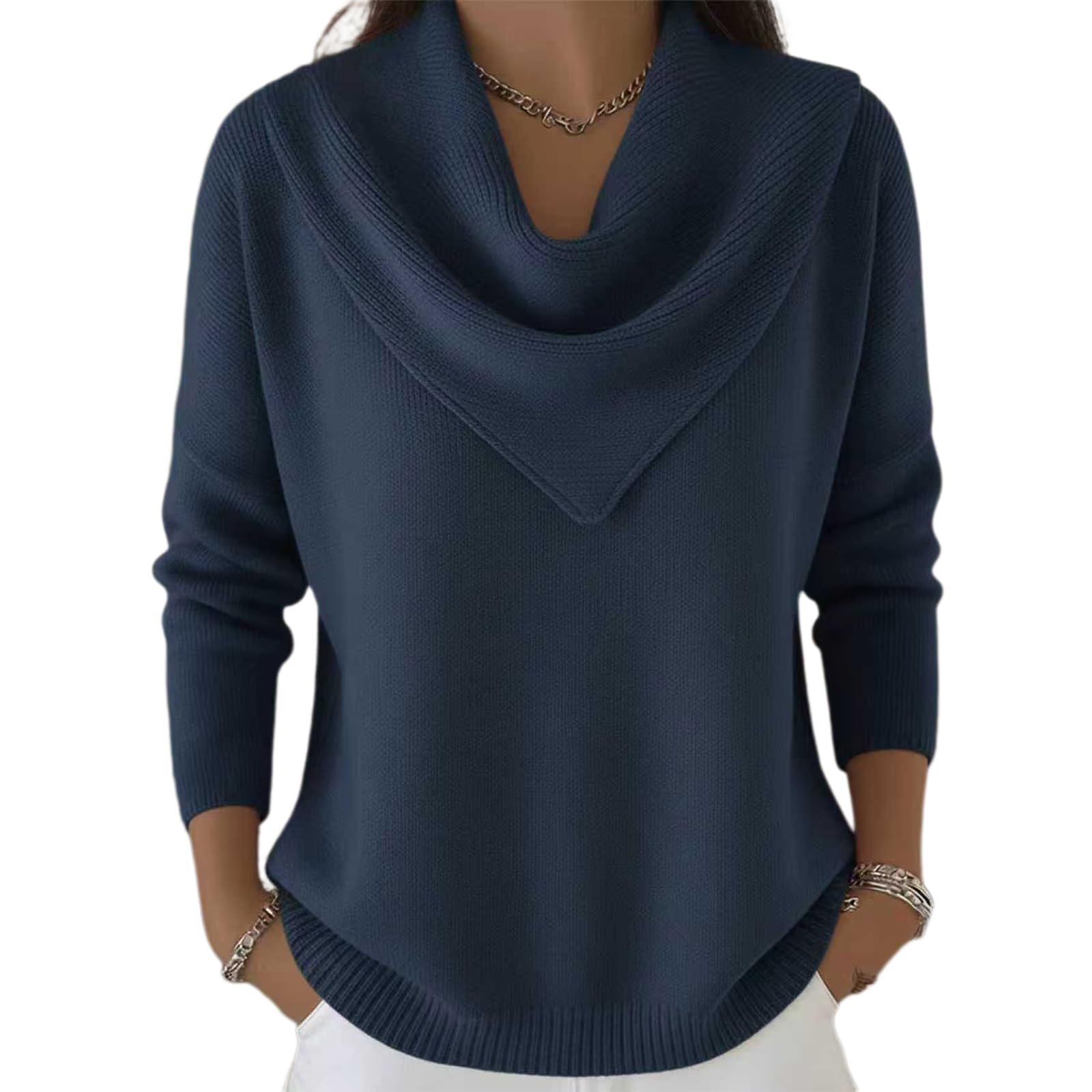Elegant Retro Soft Triangle Neck Solid Color Sweater Top Women Soft and Elegant Solid Color Ruffled Collar Sweater
