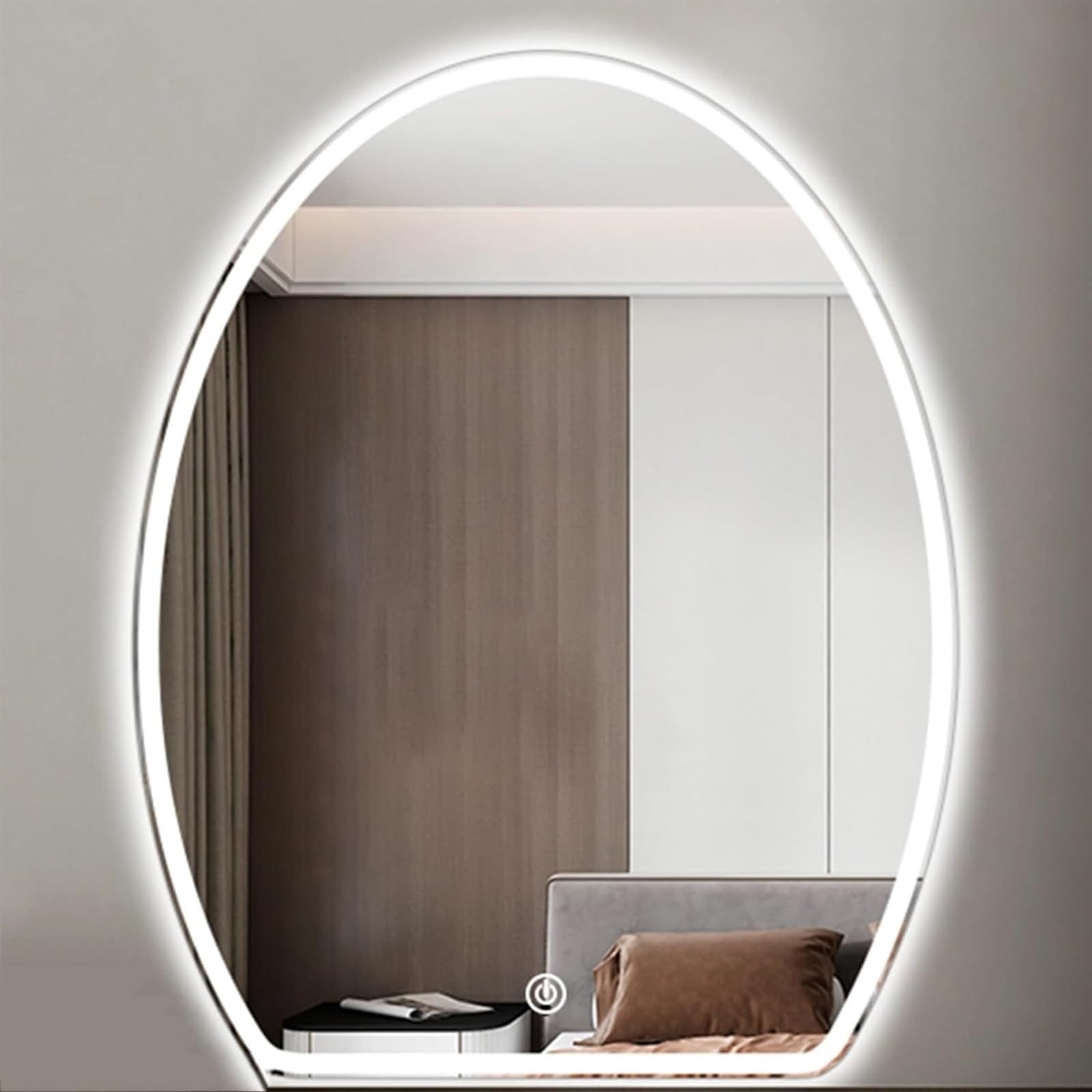 Miroir de courtoisie mural moderne en forme d'œuf avec lumières LED tactiles 40x60cm
