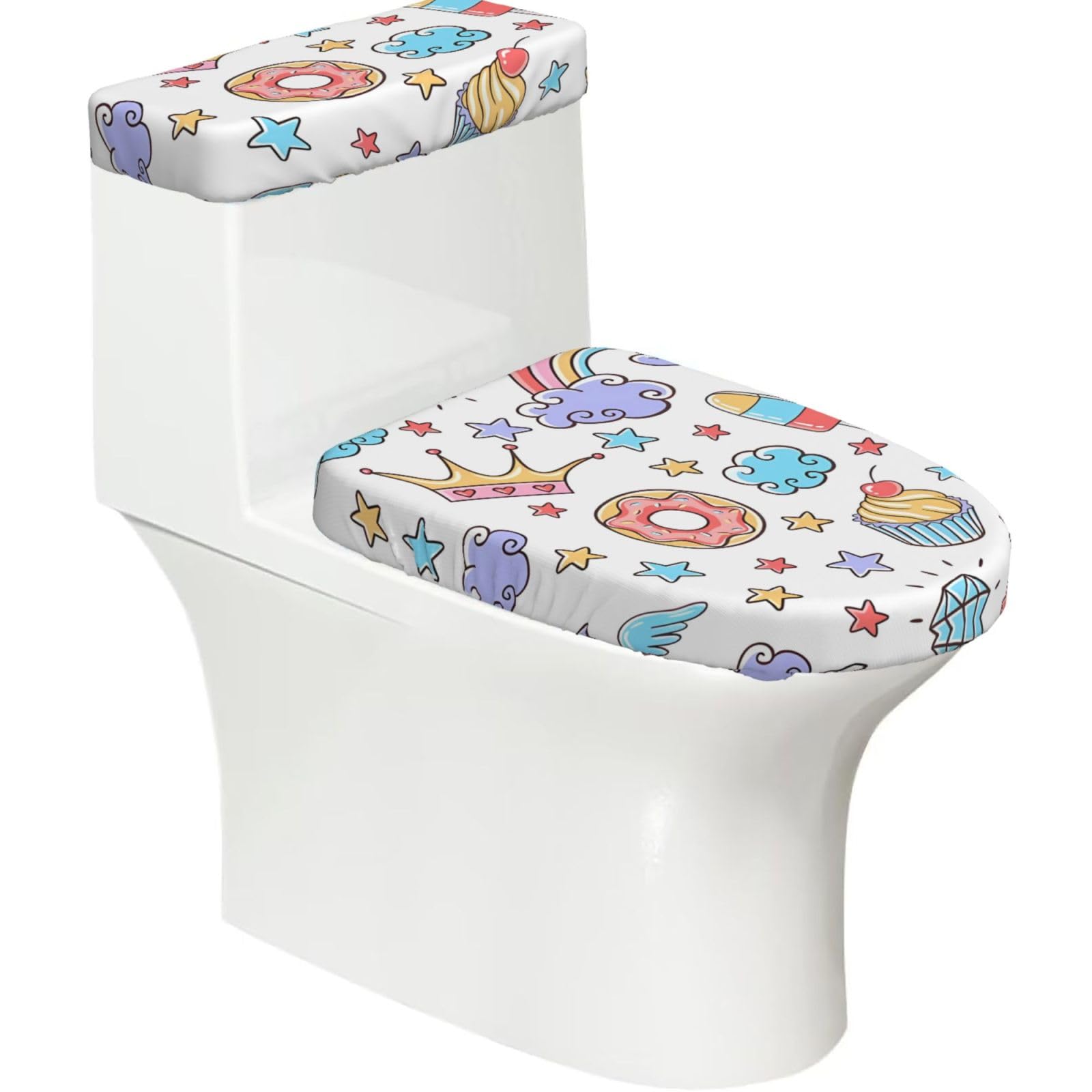 Mrowyc Black Cake Pattern Printed Toilet Seat Set - Set Of 2 - Universal Toilet Seat Cover - Housewarming Birthday Christmas Gift