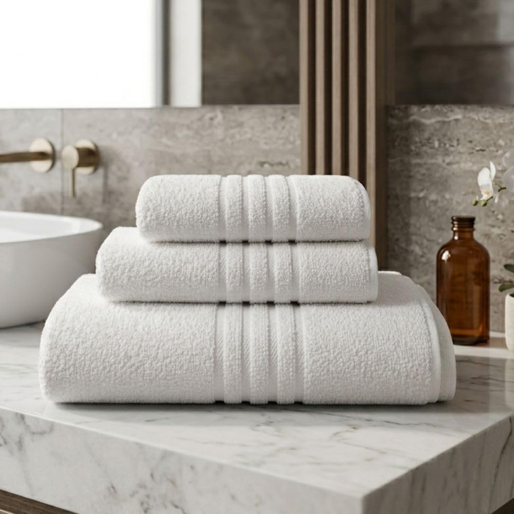 NARCISO - Set Asciugamani Bagno 12 Pezzi per Hotel, B&B e Casa in Cotone, Asciugamani Bianchi Classici (4 Viso, 4 Doccia, 4 Ospite) Bath Towels ad Alta Assorbenza (4 Tris)