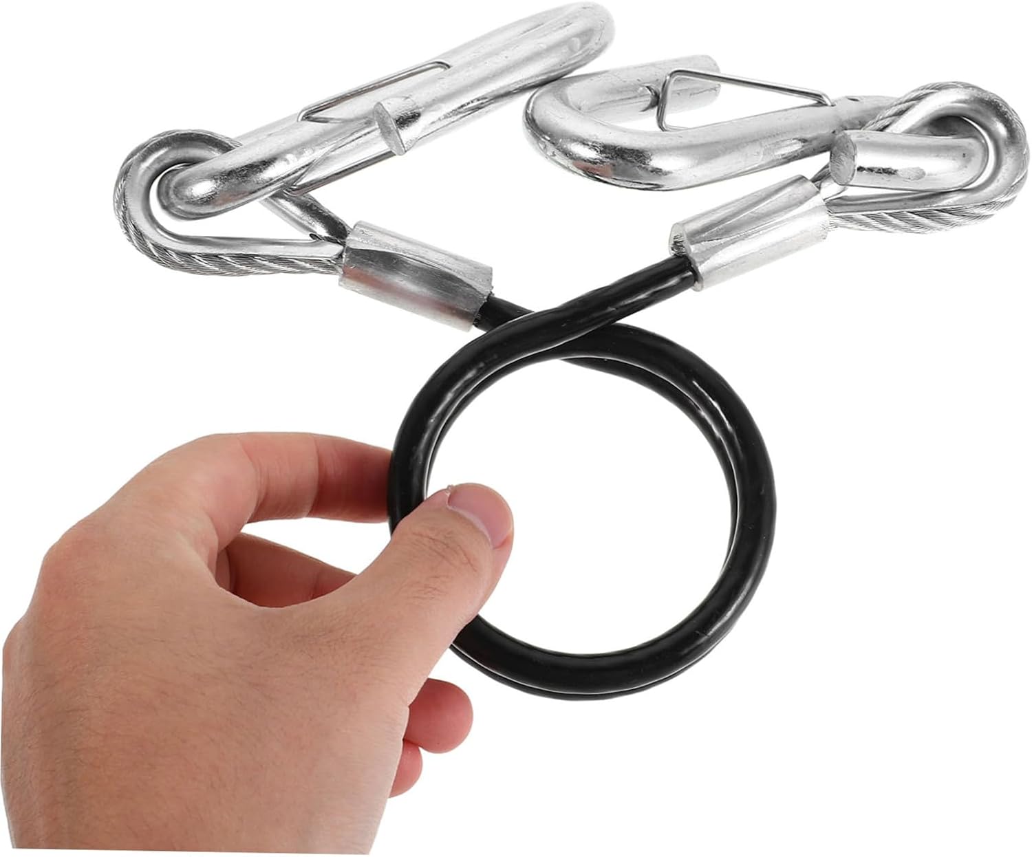 2pcs Trailer Safety Cables for Rv and Trailer, 27.6" Heavy Duty Steel Wire with Black Rubber Coating, 3500lb Break Strength, Strong Durability for Outdoor Towing Tasks