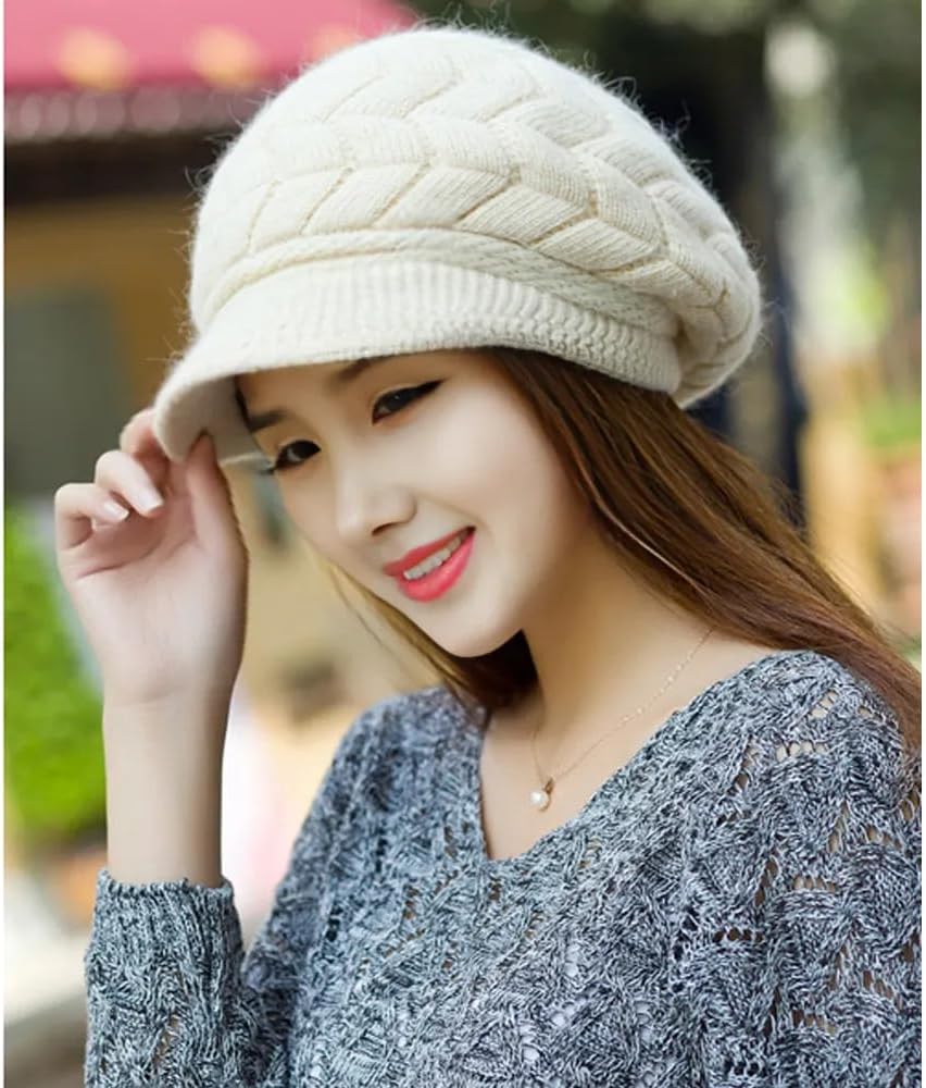 XYX Womens Winter Warm Elastic Soft Ear Protection Knitted Visor Hat Beanie Hat Slouchy Wool Hats - Image 3