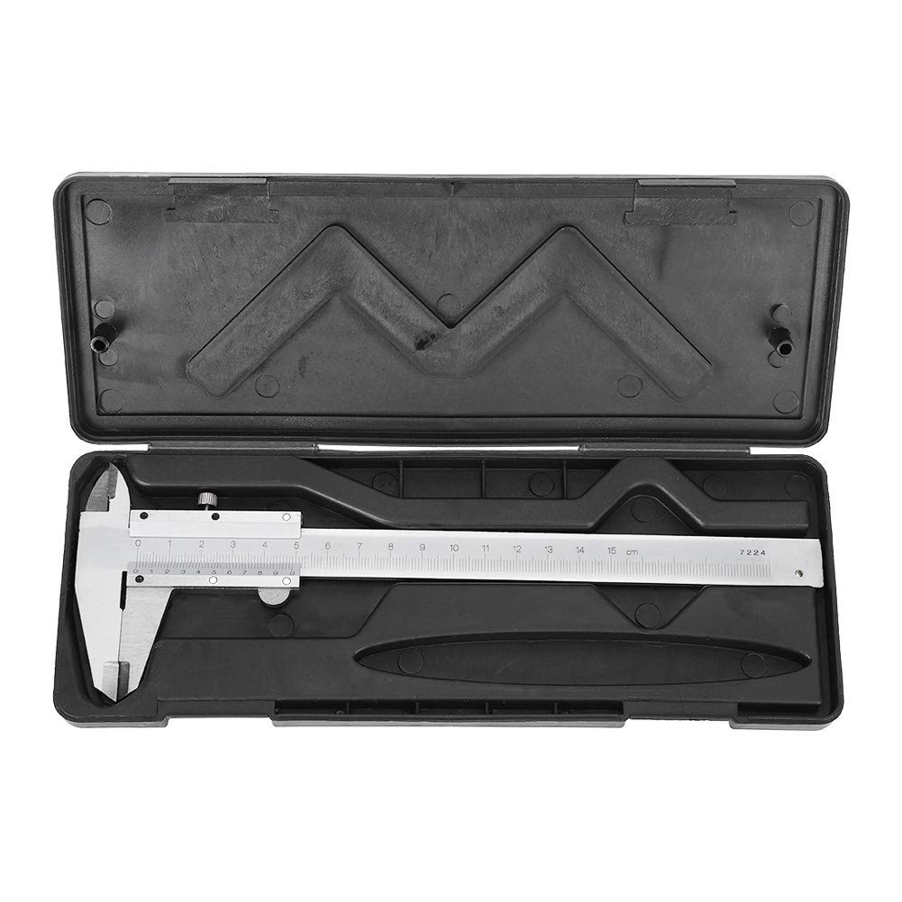 Calibrador a Vernier de Acero al Carbono de Alta Precisión Herramienta de Medición de Medidor de Micrómetro de Metal Duradero y Transparente 0-150 mm con Caja Protectora
