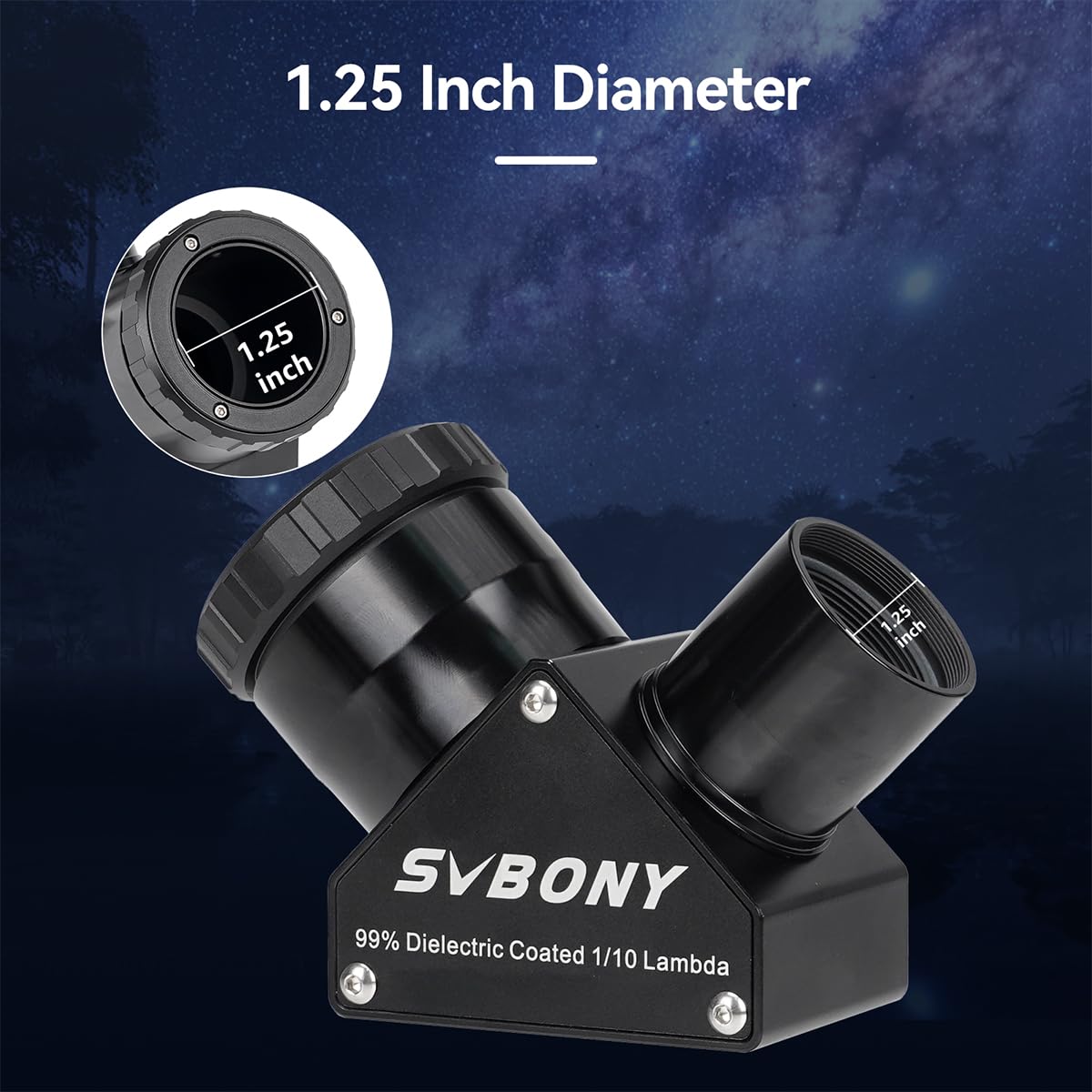 SVBONY SV223 1,25 Zoll 90 Grad Dielektrischer Spiegel, 99% reflektierende dielektrische Beschichtung Stern Diagonale, Clicklock-Verriegelungsmechanismus, Diagonaladapter mit Messing-Kompressionsring
