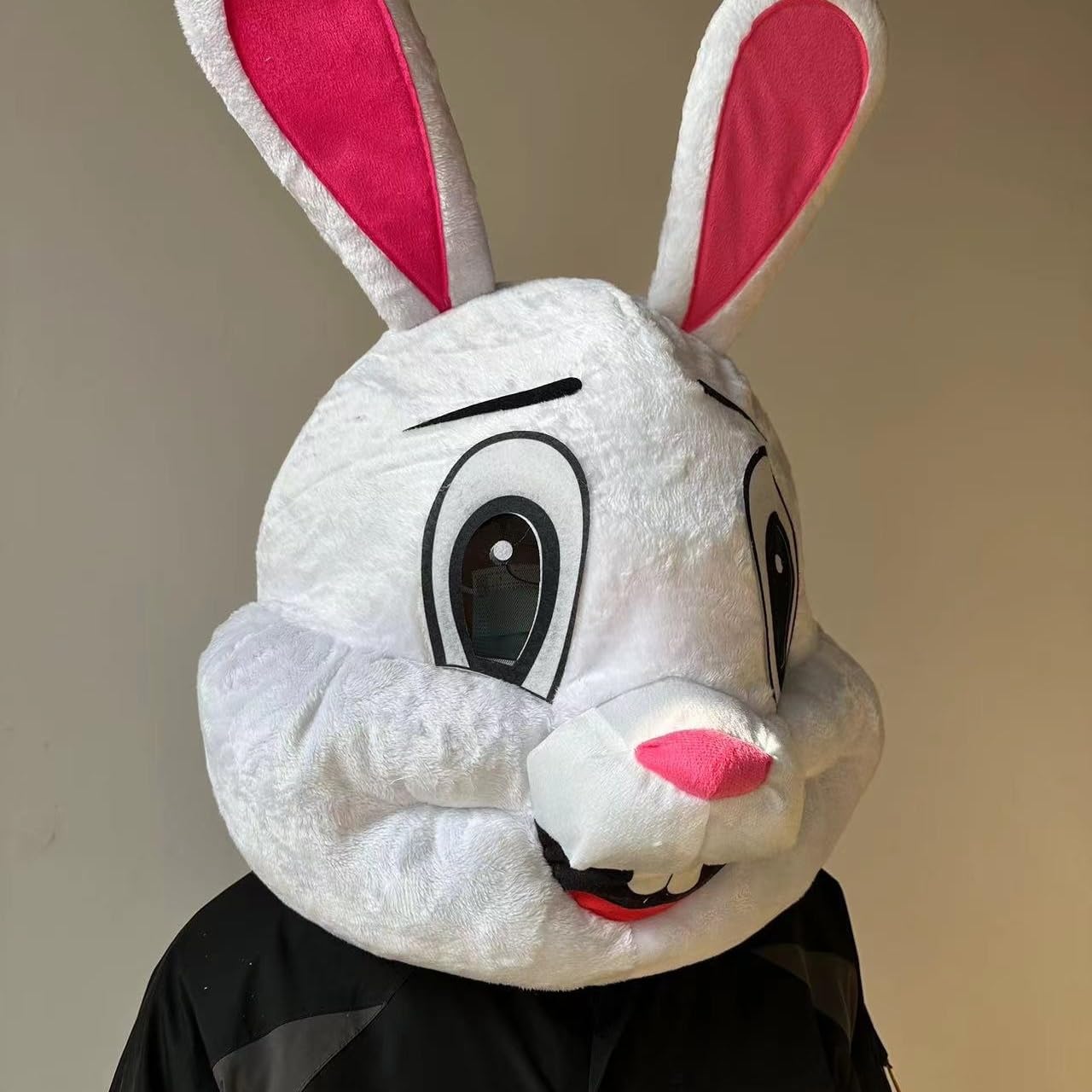 Plush Easter Bunny Mascot Head Rabbit Animal Mask Halloween Festival, White - Image 4