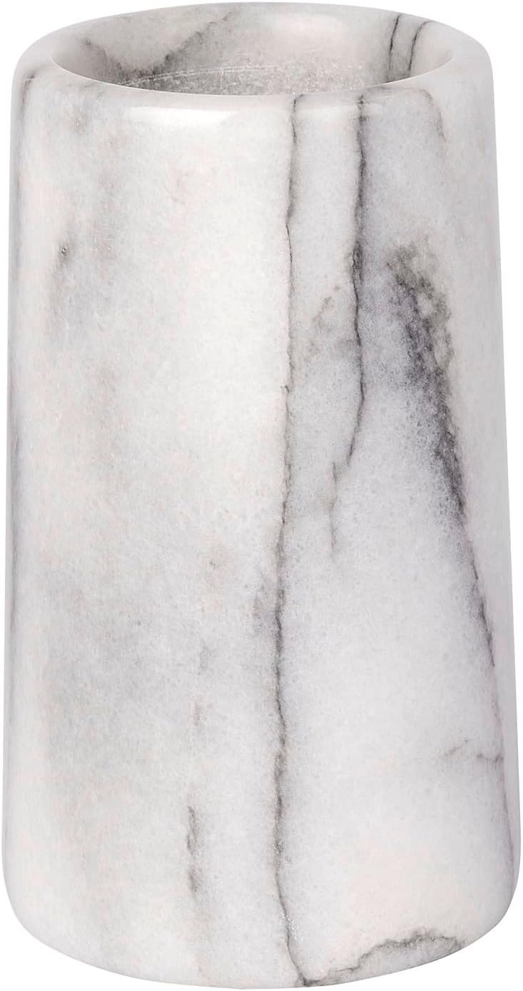WENKO Tumbler Onyx-Holder for Toothbrush and Toothpaste, Marble, Grey, 7 x 7 x 12.5 cm