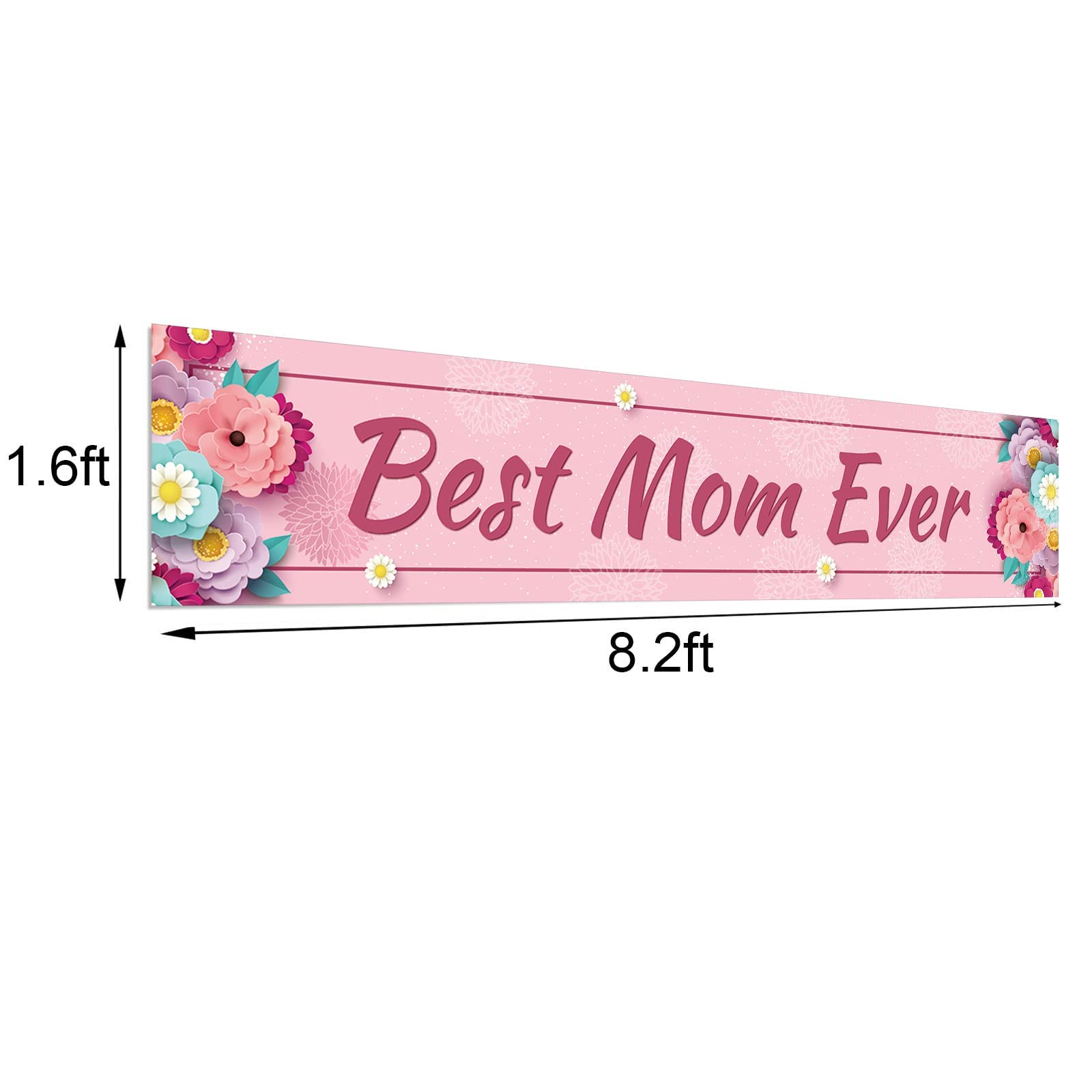 Large Best Mom Ever Banner For Fence Yard Lawn Pink