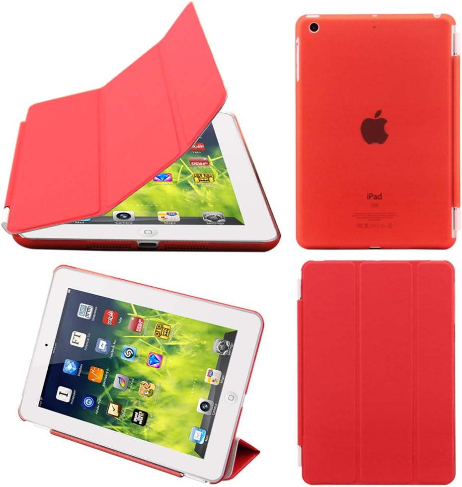BESDATA Ultra Thin Magnetic Smart Cover [Wake/Sleep Function]& Translucent Back Case for Apple 1st Gen Generation iPad Mini + Screen Protector + Cleaning Cloth + Stylus (Red)