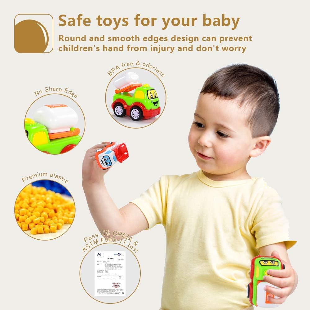 TEMI 5-in-1 Friction Power Toy Vehicle in Carrier Truck, Steering Construction Truck with Lights & Siren Sounds, Small Bulldozer/Cement Mixer/Water Vehicle - Gift for Kids Aged 3+: Toys & Games
