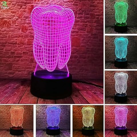Fanrui Fantastic 3D Illusion Optical Tooth Shape Table Lamp - 16 Color Change with Remote Control Dimmable Night Light Boys Home Bedroom Nursery Decor Dentist Child Baby Kids Toys Xmas Birthday Gifts Cover
