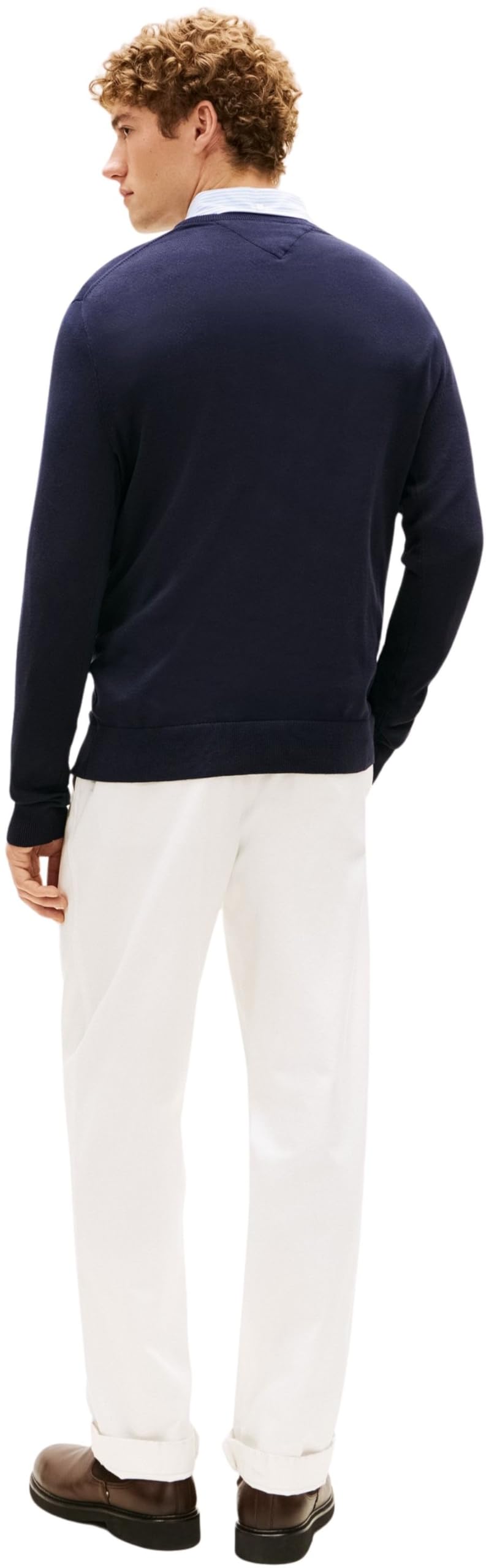 Tommy Hilfiger Maglione da Uomo Essential Cotton con Scollo a V MW0MW42249DW5004, Blu, L