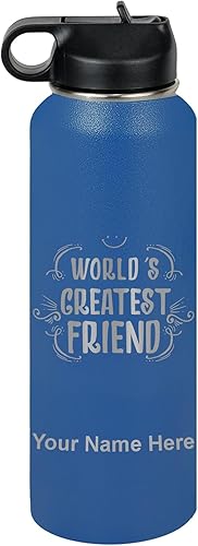 Miniatura 26 de LaserGram Personalized Water Bottle, World's Greatest Friend, Stainless Steel Double Wall Vacuum Insulated with Flip Top Straw, Custom Engraved Gift