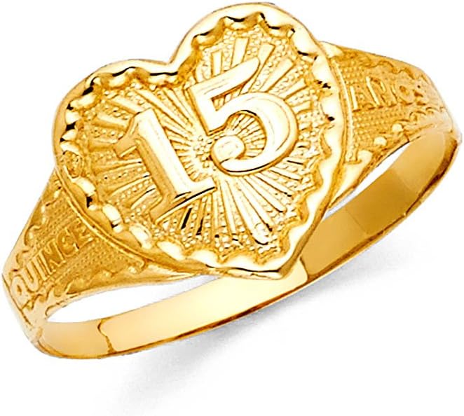 The World Jewelry Center 14k Yellow Gold SOLID Sweet 15 Years Birthday Ring