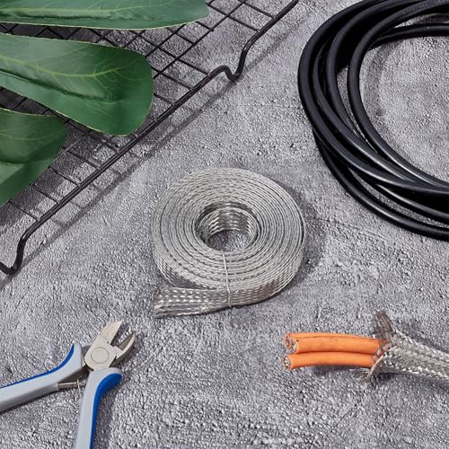 UNICRAFTALE 0.59" Wide Stainless Steel Braided Sleeving Braid 13.12 Feet Cable Wire Shielding Sleeve Ground Straps Protection Metal Mesh Flexible Expandable Scalable Ribbon Flat Wire for Protect Cable - Image 2