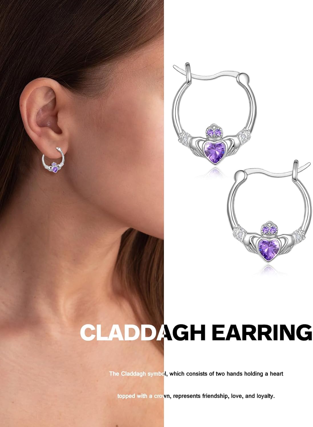 Dreamboat Sterling Silver Claddagh Earrings for Women Irish Birthstone Earrings Luck Jewelry Irish Gift